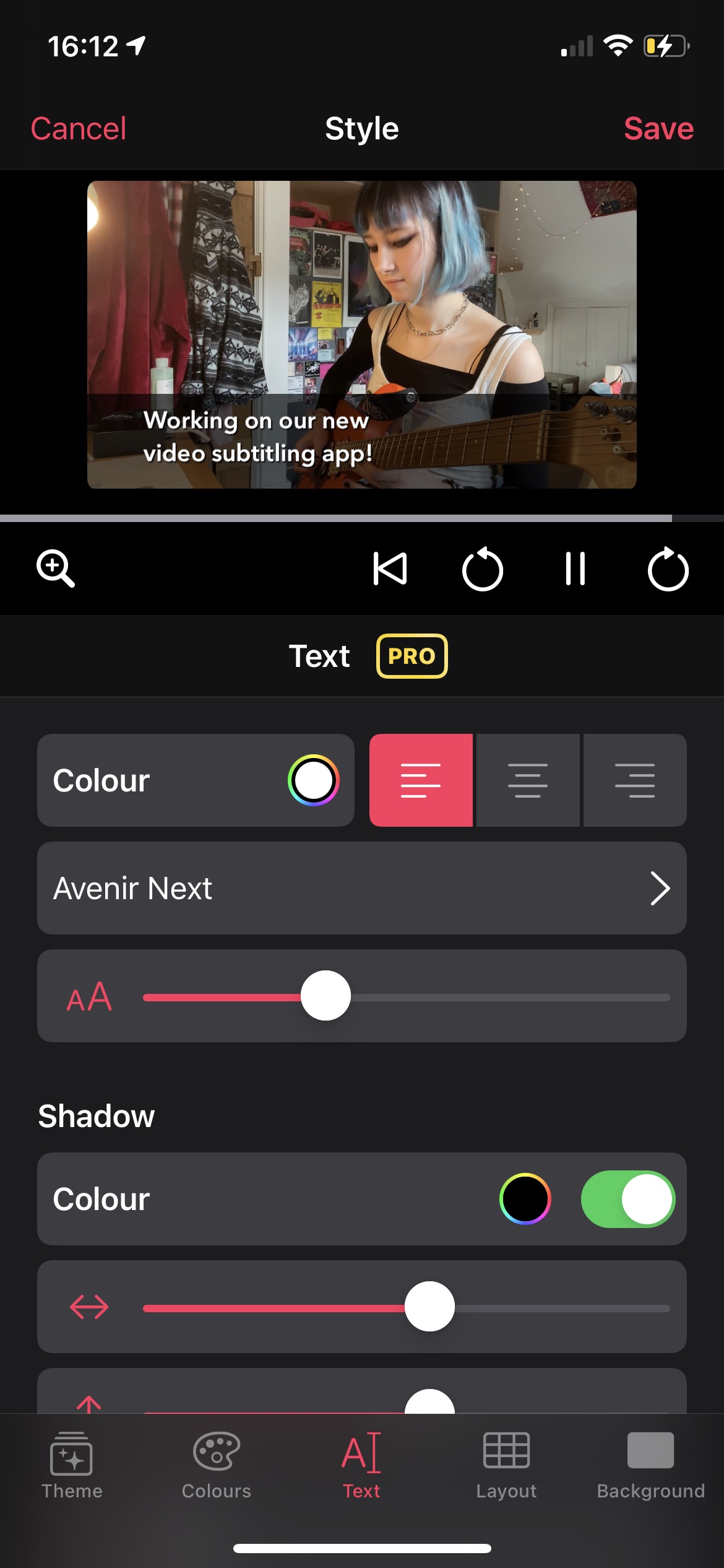 Screenshot of a the new styling UI showing a video and the subtitle text formatting options