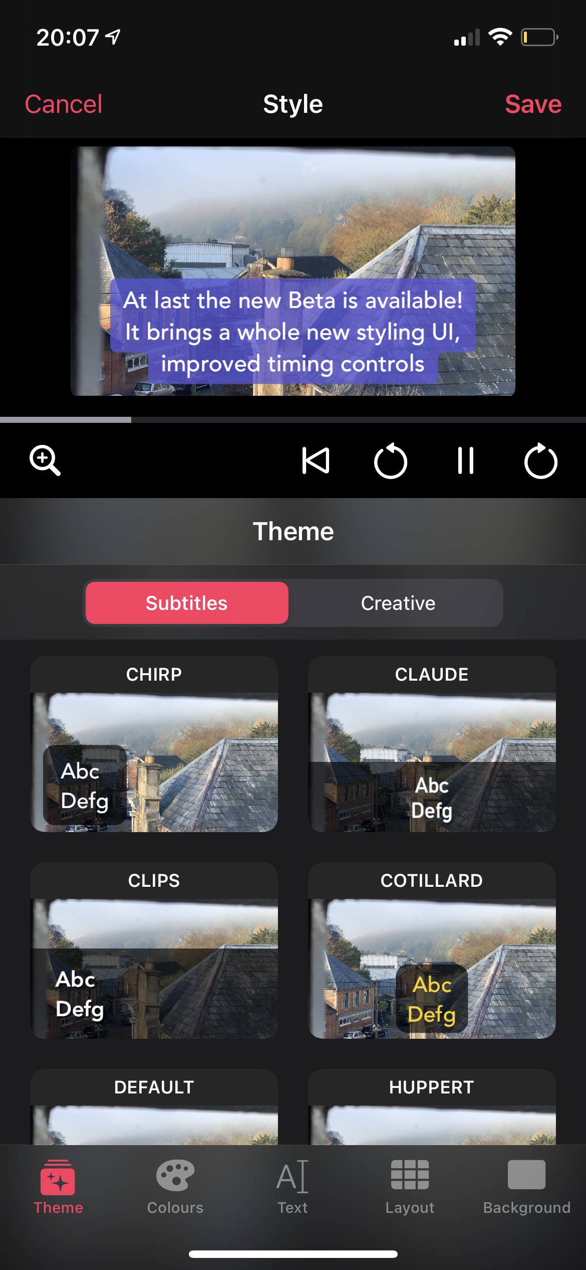 Screenshot of a the new styling editor Themes panel