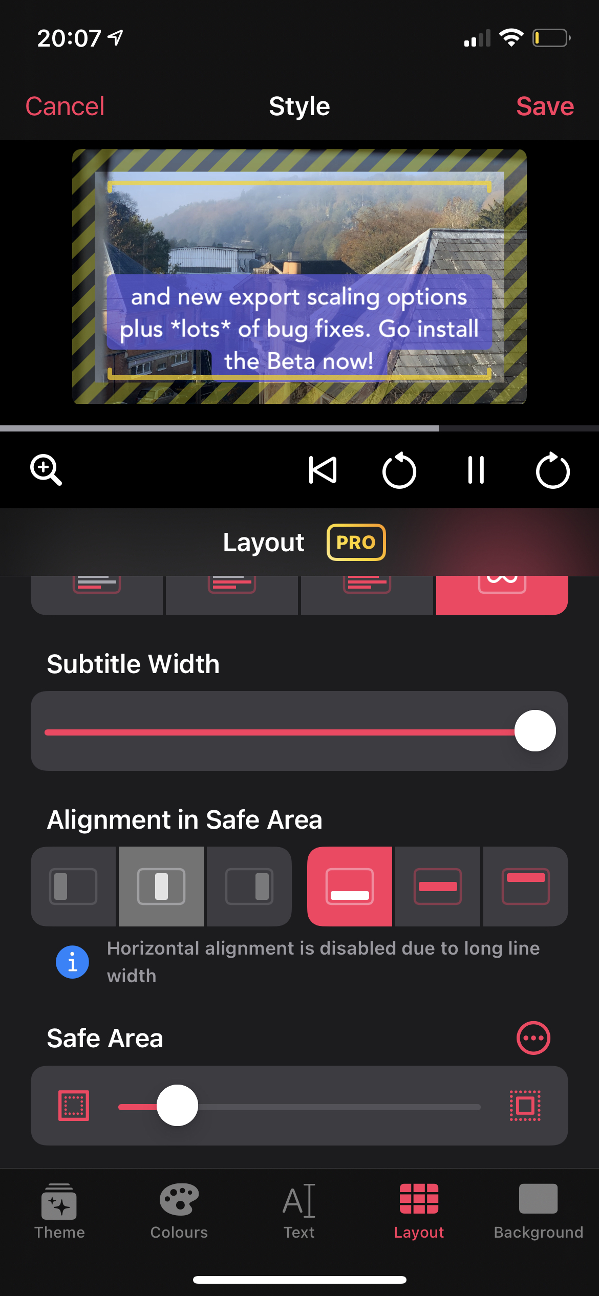 Screenshot of a the new styling UI showing the layout options
