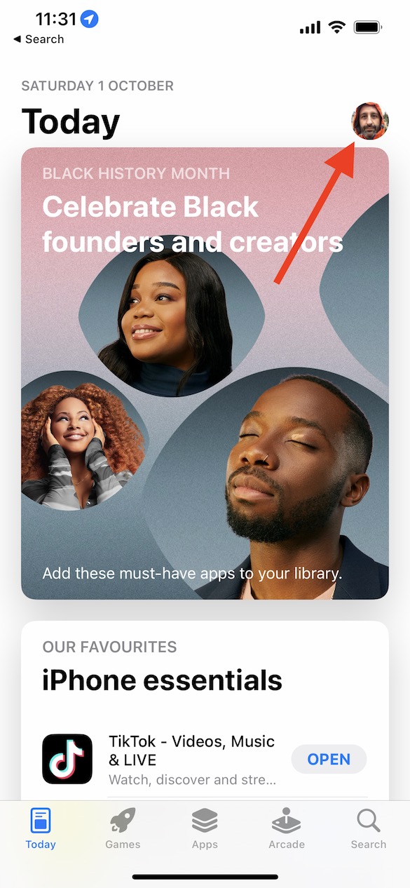 Tap your user profile in the App Store app