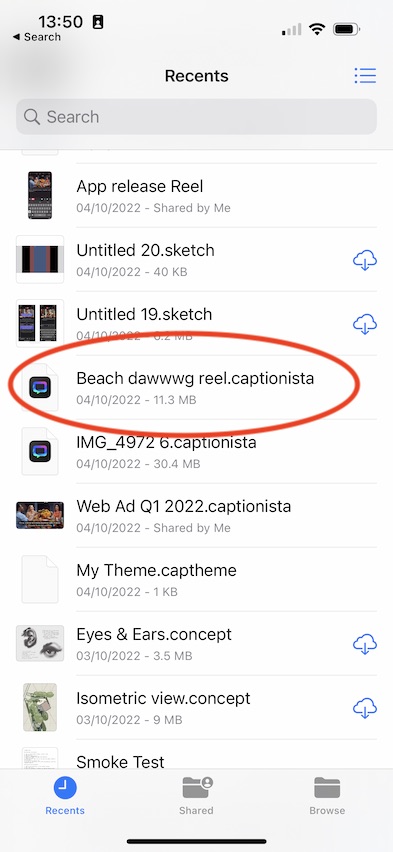 Find your Captionista project file