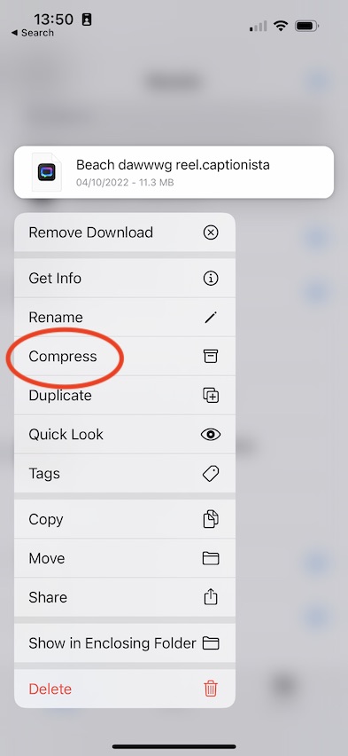 Long press it and choose the Compress option